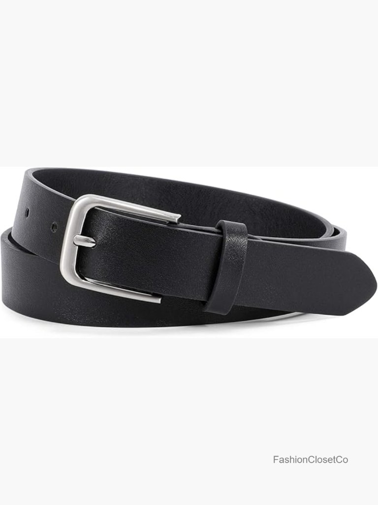 Women's Casual Faux Leather Belt With Silver Buckle